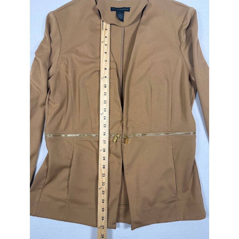 Grace Elements Womens XL Tan Zipper Waist Hook Eye Open Front Blazer Jacket - Picture 6 of 11